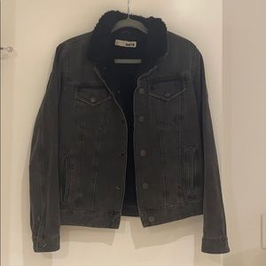 Black denim jacket with black fur